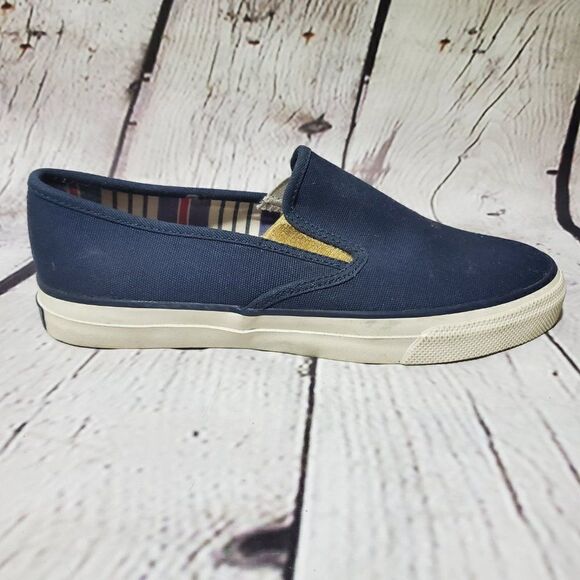 Sperry Mariner Navy Blue Gold Sneakers shoes 7.5 - Picture 2 of 10
